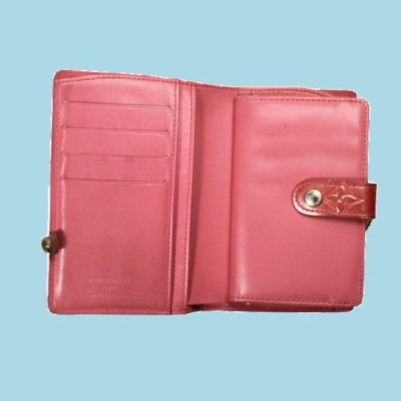 Louis Vuitton Purse Wallet Pink Leather Logo Monogram Bifold Kiss Lock Vintage - Picture 7 of 14